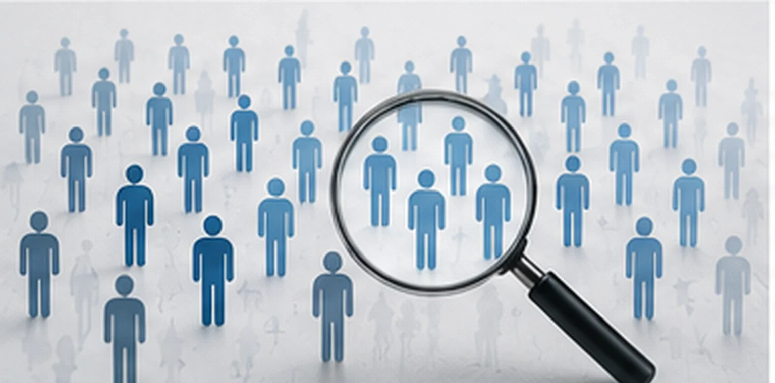 Magnifying glass highlighting members of a sample population