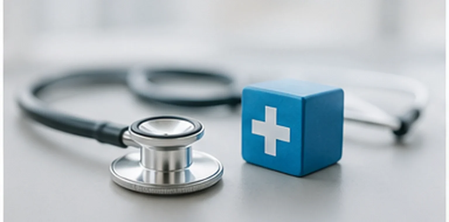 Healthcare research materials arranged on a desk